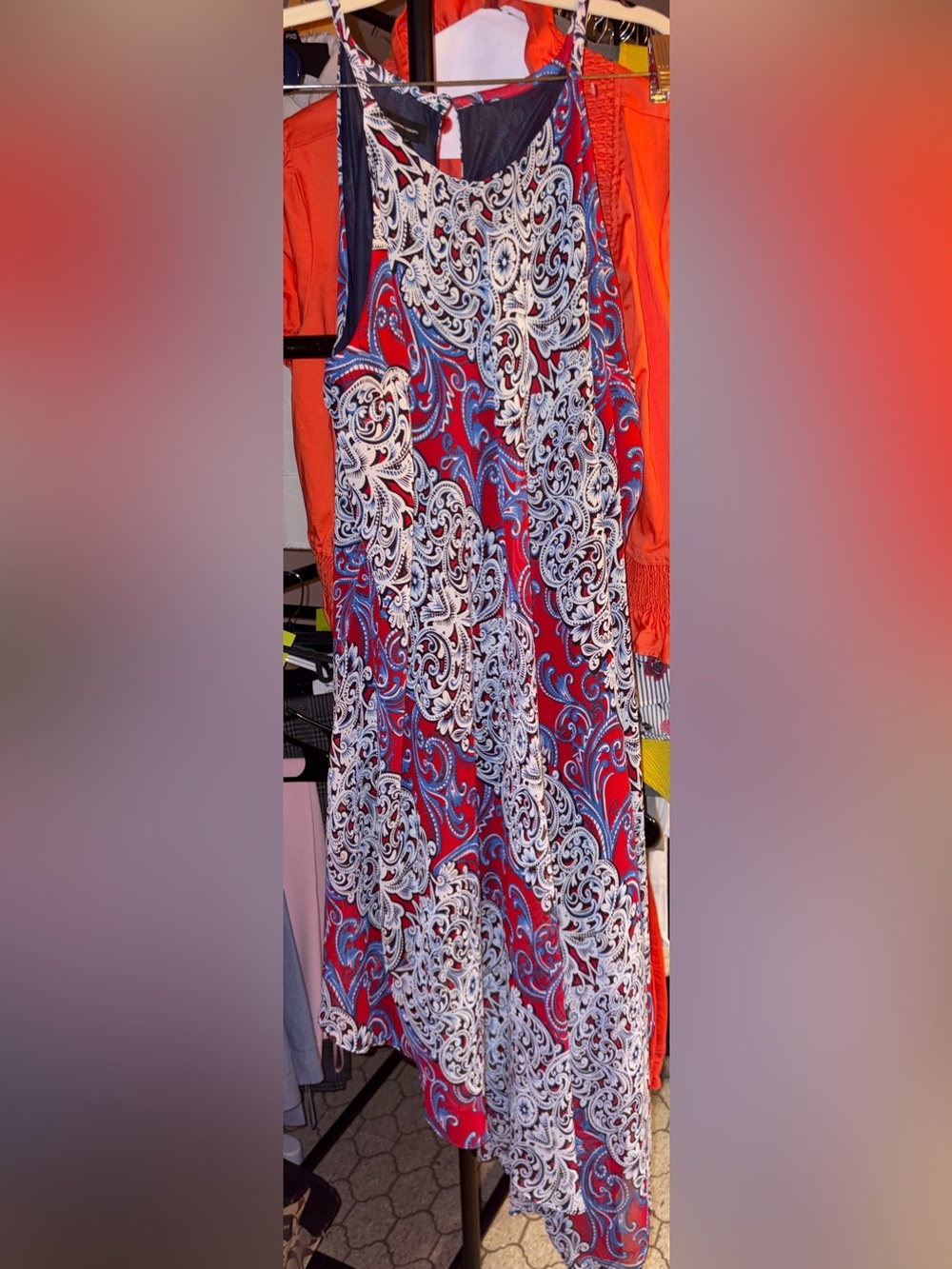 INC International Concepts Red, Blue & White Paisley Halter Dress